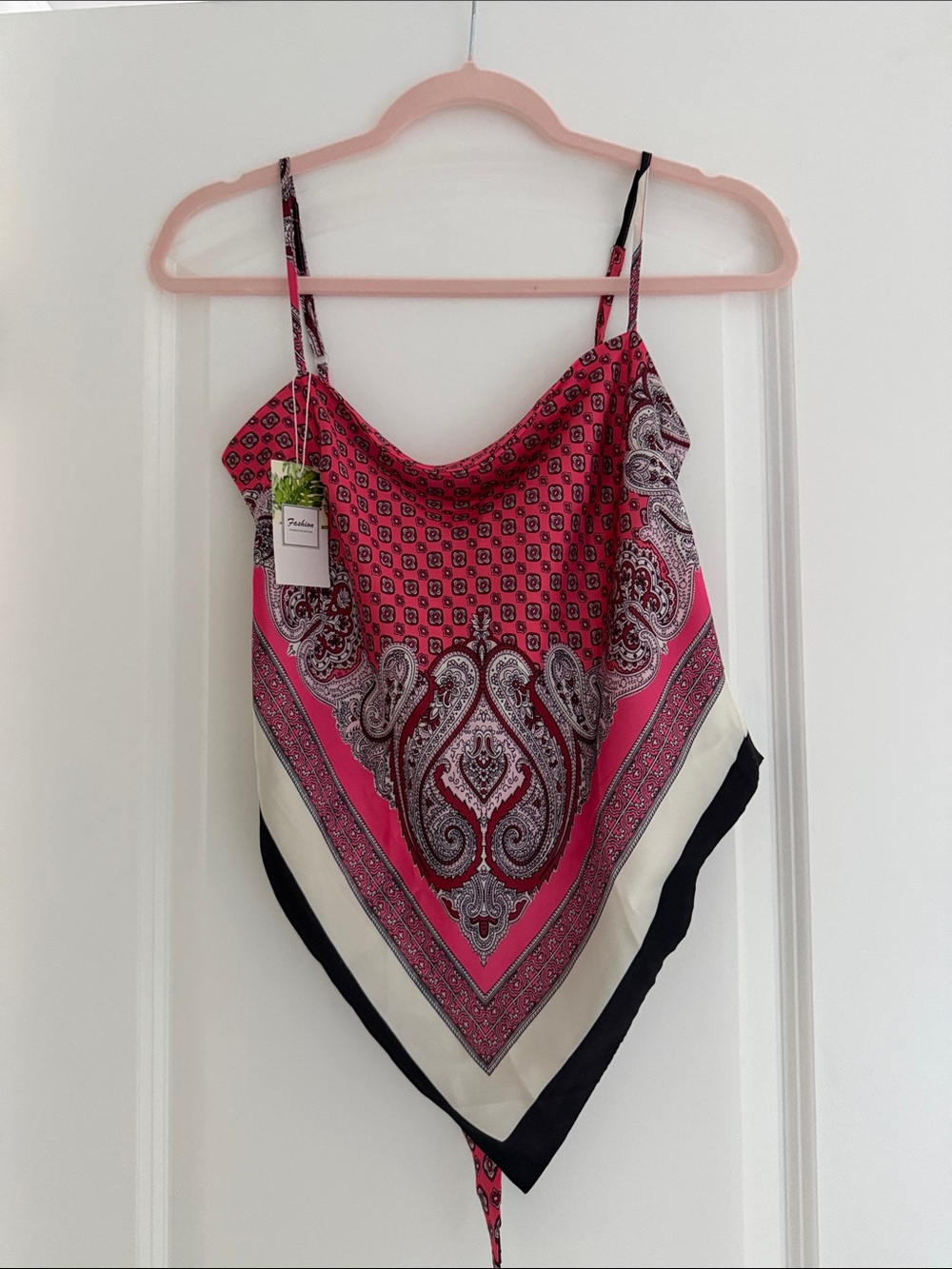Pink Paisley Print Silk-Feel Scarf Halter Top